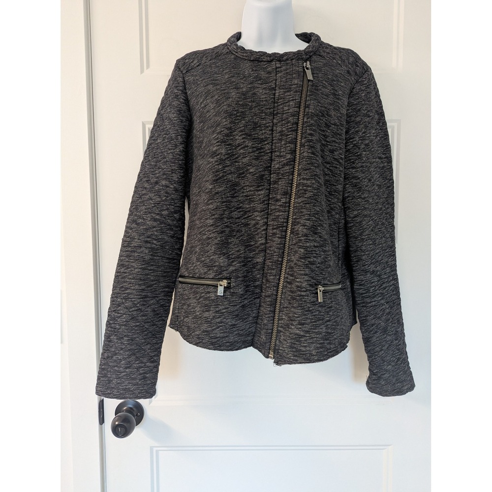 Maison Scotch Womens Quilted Moto Jacket Gray Cotton Size 3 Medium
